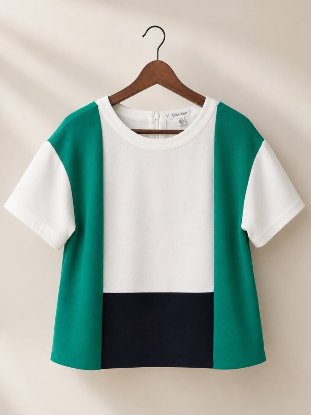 Calvin Klein Color block Short Sleeve Top Green White Black Size S